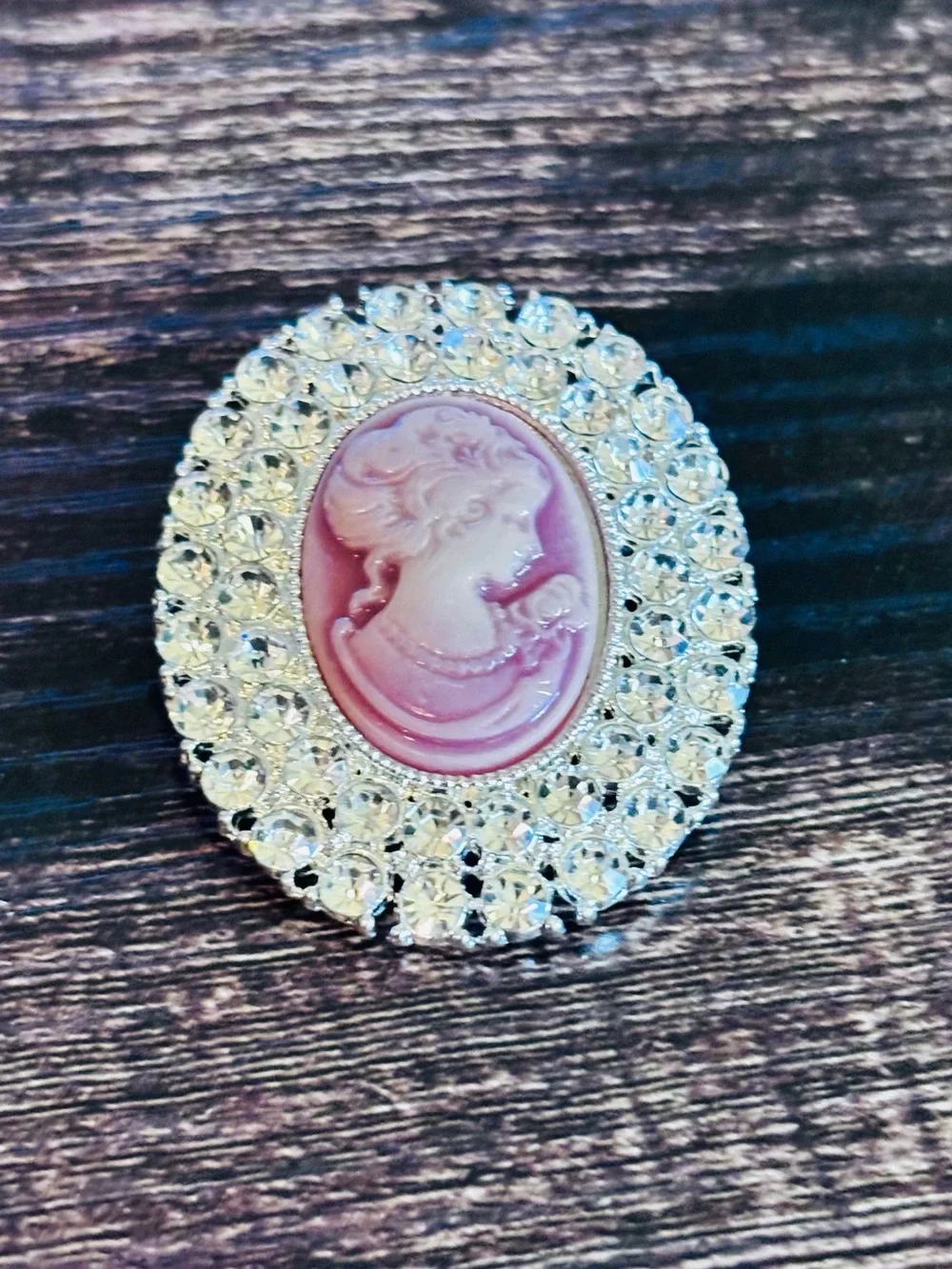 Pink Cameo and Crystal Oval Brooch — Women's Vintage-Inspired Jewelry